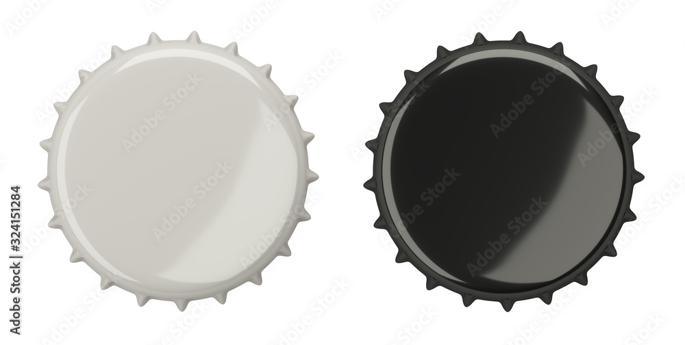 Beer bottle cap, blank label. Icon set. Top view. Template design