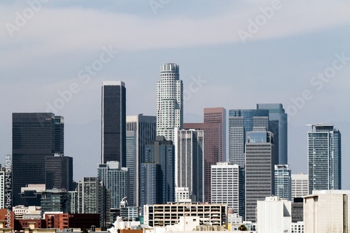 Beautiful aerial view of Los Angeles skyline at daytime  California  USA