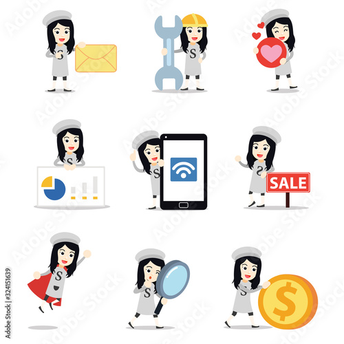 Set character of woman adds a salt in her dish ingredients.