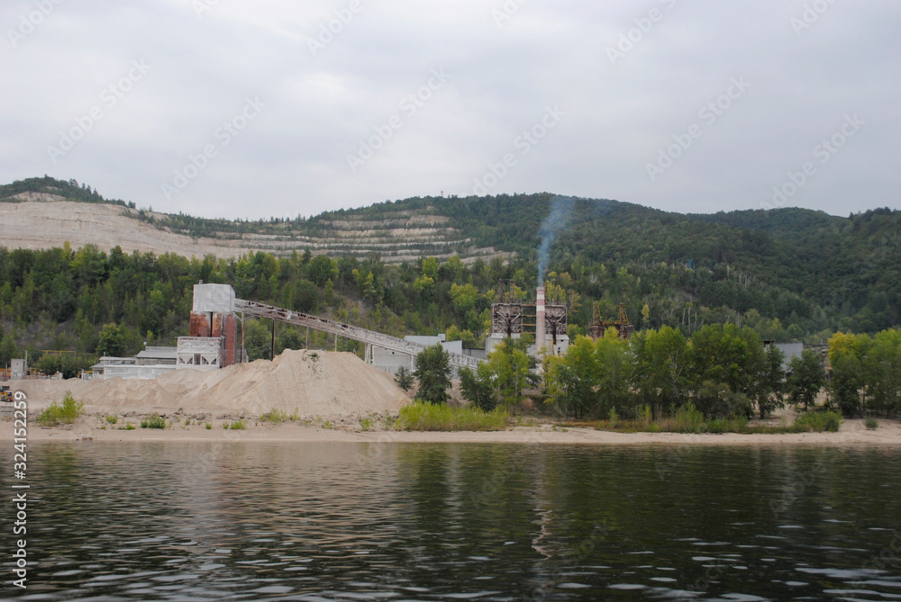 mining of crushed mountain on the shore