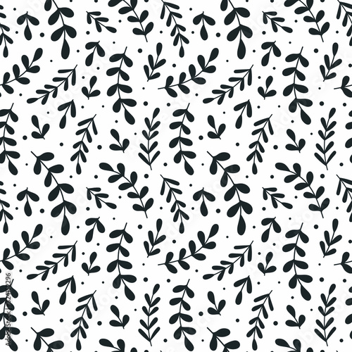 Obraz na plátně Floral seamless pattern; simple hand drawing twigs; doodle vector illustration