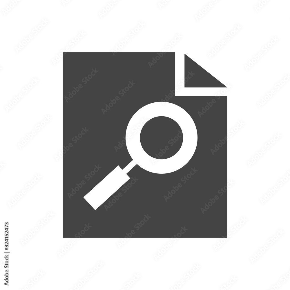 File search icon. Document page with magnifier tool symbol isolated on white background File search icon. Document page with magnifier tool symbol isolated on white background