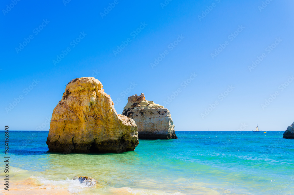 The three brothers beach in Alvor, Algarve region, Portugal