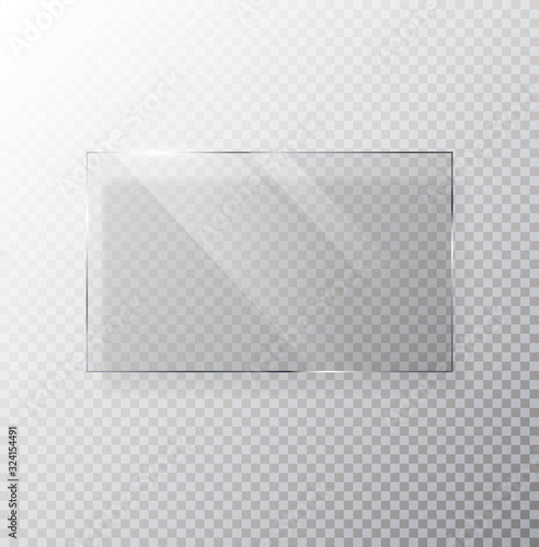 Vector glass banner Isolated on transparent background. Glass rectangle with glares and light.