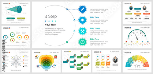 Colorful statistics or logistics concept infographic charts set. Business design elements for presentation slide templates. Can be used for financial report, workflow layout and brochure design.
