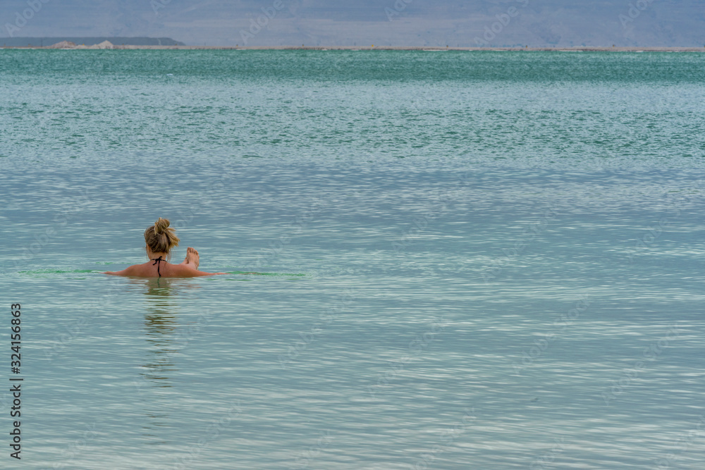 Holiday makers at the Dead sea resort, Israel
