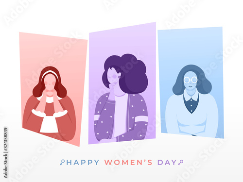 Cartoon Female Image in Different Age for Happy Women's Day
