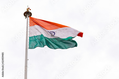 Canvas Print Indian flag photo shot with a zoom lens from low angle