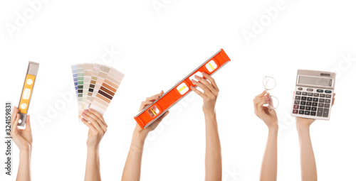 Many hands with architect's...