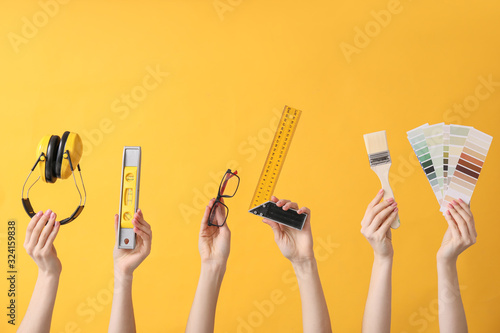 Many hands with architect's...