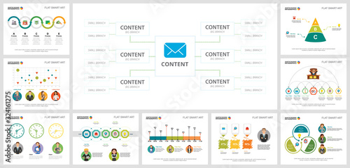 Colorful marketing or management concept infographic charts set. Business design elements for presentation slide templates. Can be used for financial report, workflow layout and brochure design.
