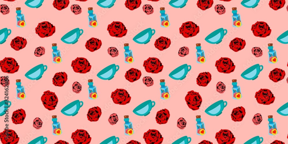 playing cards seamless pattern. Red rose on a pink background.. playing cards seamless pattern. Red rose on a pink background..