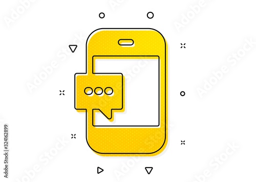 Cellphone or Phone messenger sign. Smartphone Message icon. Ð¡ommunication Mobile device with Chat symbol. Yellow circles pattern. Classic smartphone message icon. Geometric elements. Vector