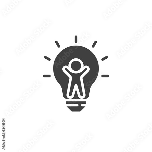 Man inside light bulb vector icon. filled flat sign for mobile concept and web design. Creative idea think glyph icon. Symbol, logo illustration. Vector graphics