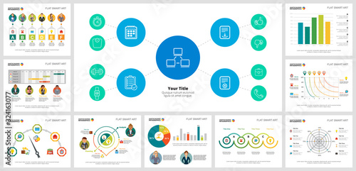 Colorful accounting or statistics concept infographic charts set. Business design elements for presentation slide templates. For corporate report, advertising, leaflet layout and poster design.