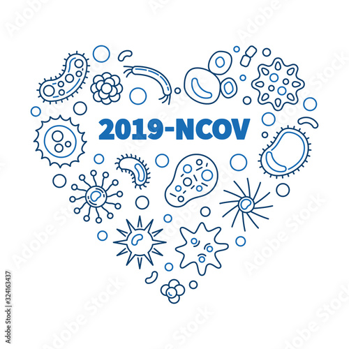 2019-NCOV virus heart vector concept blue illustration in thin line style