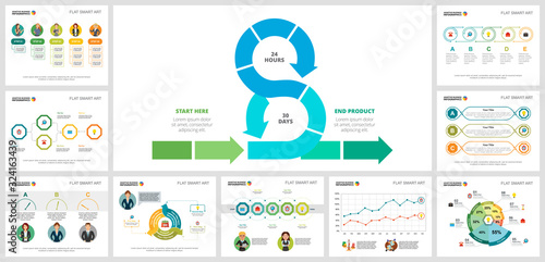 Colorful statistics or research concept infographic charts set. Business design elements for presentation slide templates. For corporate report, advertising, leaflet layout and poster design.