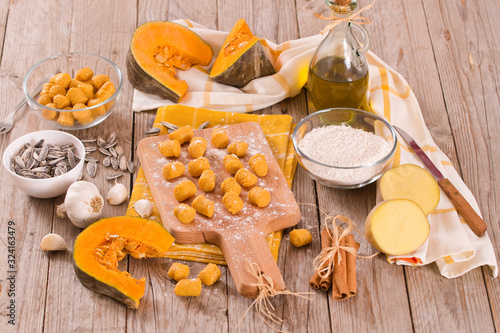 Raw pumpkin gnocchi. photo