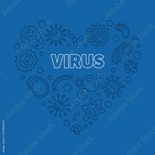 Vector Virus outline concept Heart shape illustration with blue background