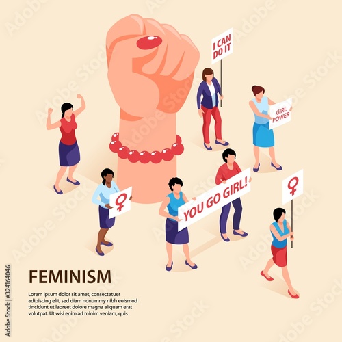 Feminism Isometric Background Composition