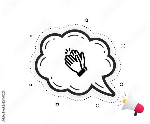 Clapping hands icon. Quote speech bubble. Clap sign. Victory gesture symbol. Quotation marks. Classic clapping hands icon. Vector