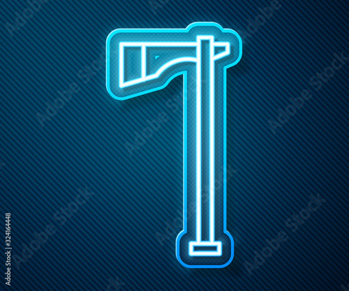 Glowing neon line Native american tomahawk axe icon isolated on blue background. Vector Illustration