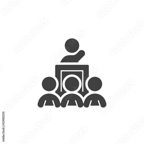 Business training speaker vector icon. filled flat sign for mobile concept and web design. Man on Conference podium glyph icon. Symbol, logo illustration. Vector graphics