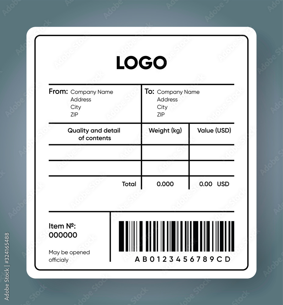 Shipping bar code label. Cargo sticker. Product and price with barcode  template. Delivery sticker mockup. Sender and recipient information text  area. Vector illustration Stock Vector | Adobe Stock