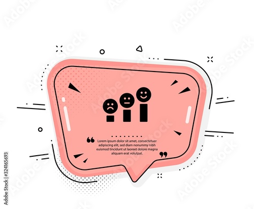 Customer satisfaction icon. Quote speech bubble. Positive feedback sign. Smile chart symbol. Quotation marks. Classic customer satisfaction icon. Vector