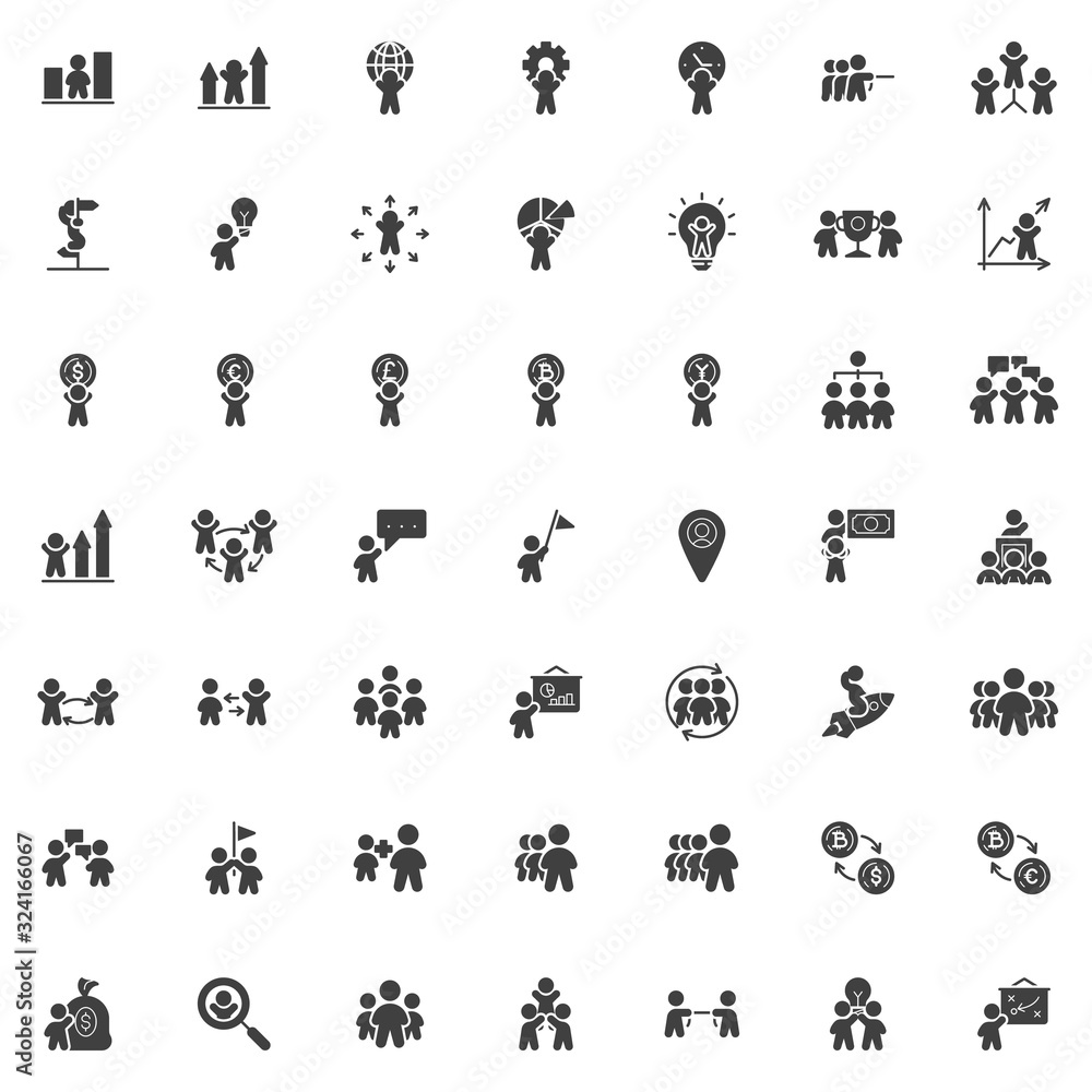 Business and finance vector icons set, modern solid symbol collection, filled style pictogram pack. Signs, logo illustration. Set includes icons as teamwork people, employee, financial presentation