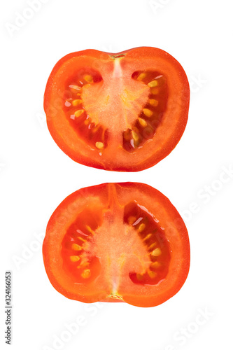 Tomato half vegetables isolated on white. Top view