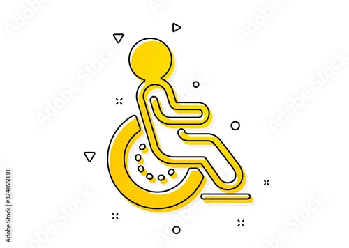 Disabled person sign. Disability icon. Hotel service symbol. Yellow circles pattern. Classic disability icon. Geometric elements. Vector