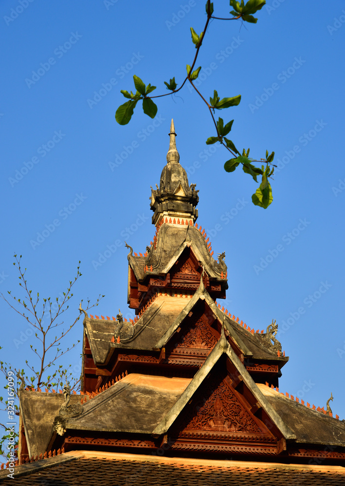 Fototapeta premium Ancient Buddhist pagoda in Vientiane, Laos