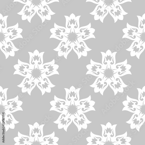 Floral seamless pattern. White design on gray background