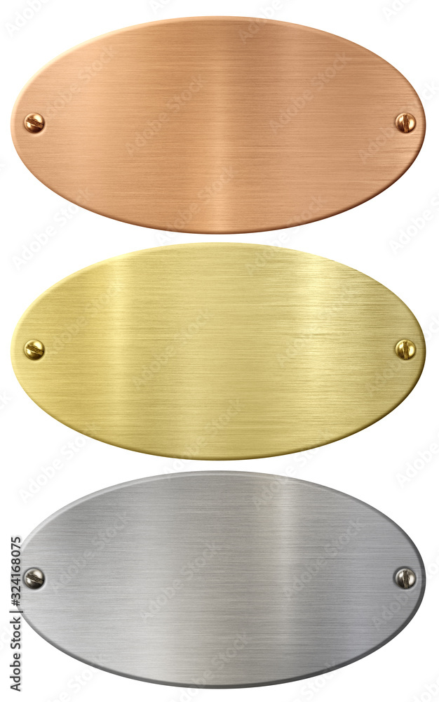 Bronze, gold and silver oval metal plates 3d illustration set isolated with clipping path included Bronze, gold and silver oval metal plates 3d illustration set isolated with clipping path included
