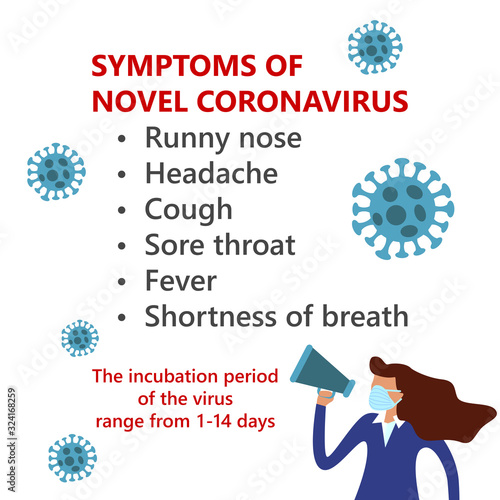 Symptoms of Wuhan Novel coronavirus (2019-nCoV), woman in suit with blue medical face mask. Concept of coronavirus quarantine