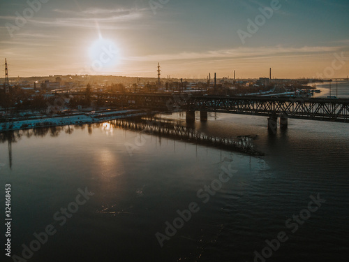                                                     drone view of the city at sunset