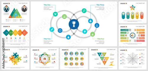 Colorful finance or banking concept infographic charts set. Business design elements for presentation slide templates. For corporate report, advertising, leaflet layout and poster design.