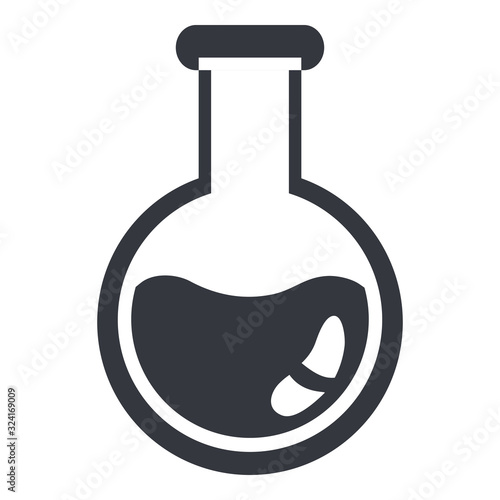 Vector Black Silhouette Icon - Round-bottom Flask .Chemical Lab Glassware.