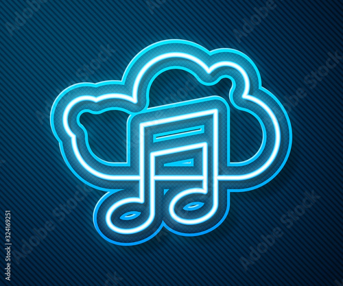 Glowing neon line Music streaming service icon isolated on blue background. Sound cloud computing, online media streaming, song, audio wave. Vector Illustration
