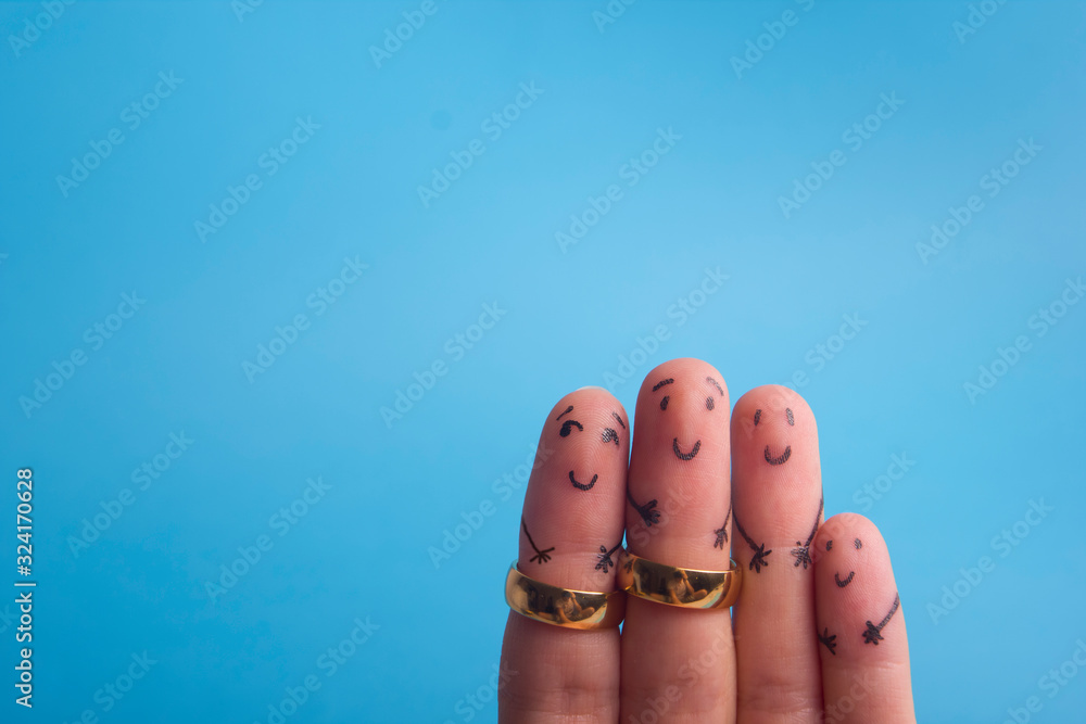 Naklejka premium Painted happy fingers smiley in love
