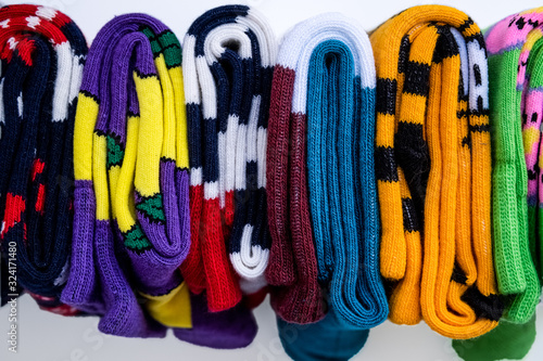 Colorful unisex socks on white background