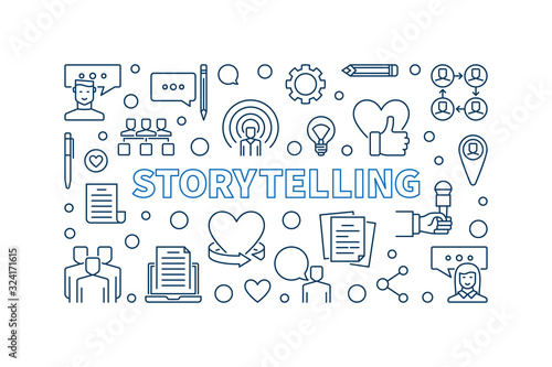 Storytelling vector concept horizontal illustration in thin line style
