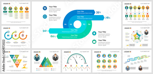Colorful planning or startup concept infographic charts set. Business design elements for presentation slide templates. For corporate report, advertising, leaflet layout and poster design.