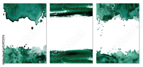 Watercolor dark green abstract background. Vector texture