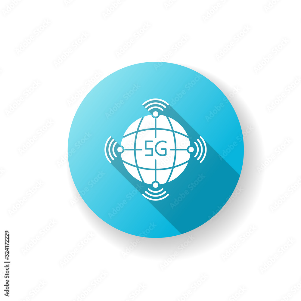 5g worldwide availability blue flat design long shadow glyph icon. Global deployment. Mobile cellular network coverage. Wireless technology. Silhouette RGB color illustration 5g worldwide availability blue flat design long shadow glyph icon. Global deployment. Mobile cellular network coverage. Wireless technology. Silhouette RGB color illustration