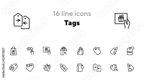 Tags line icon set. Label, new arrival, sale. Promotion concept. Can be used for topics like retail, price, shopping, discount