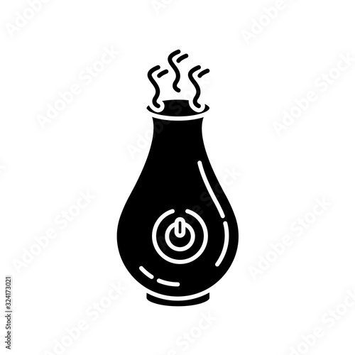 Air cleaner, steam humidifier black glyph icon. Household appliance, ionizer, water vaporizer, air purifier, healthcare domestic device. Silhouette symbol on white space. Vector isolated illustration