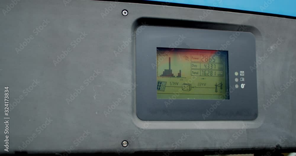 Close up of the screen of an inverter at the solar power station, 4k Close up of the screen of an inverter at the solar power station, 4k