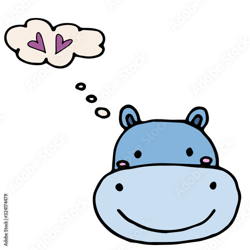 Cute hand drawn hippo muzzle isolated on a white background.